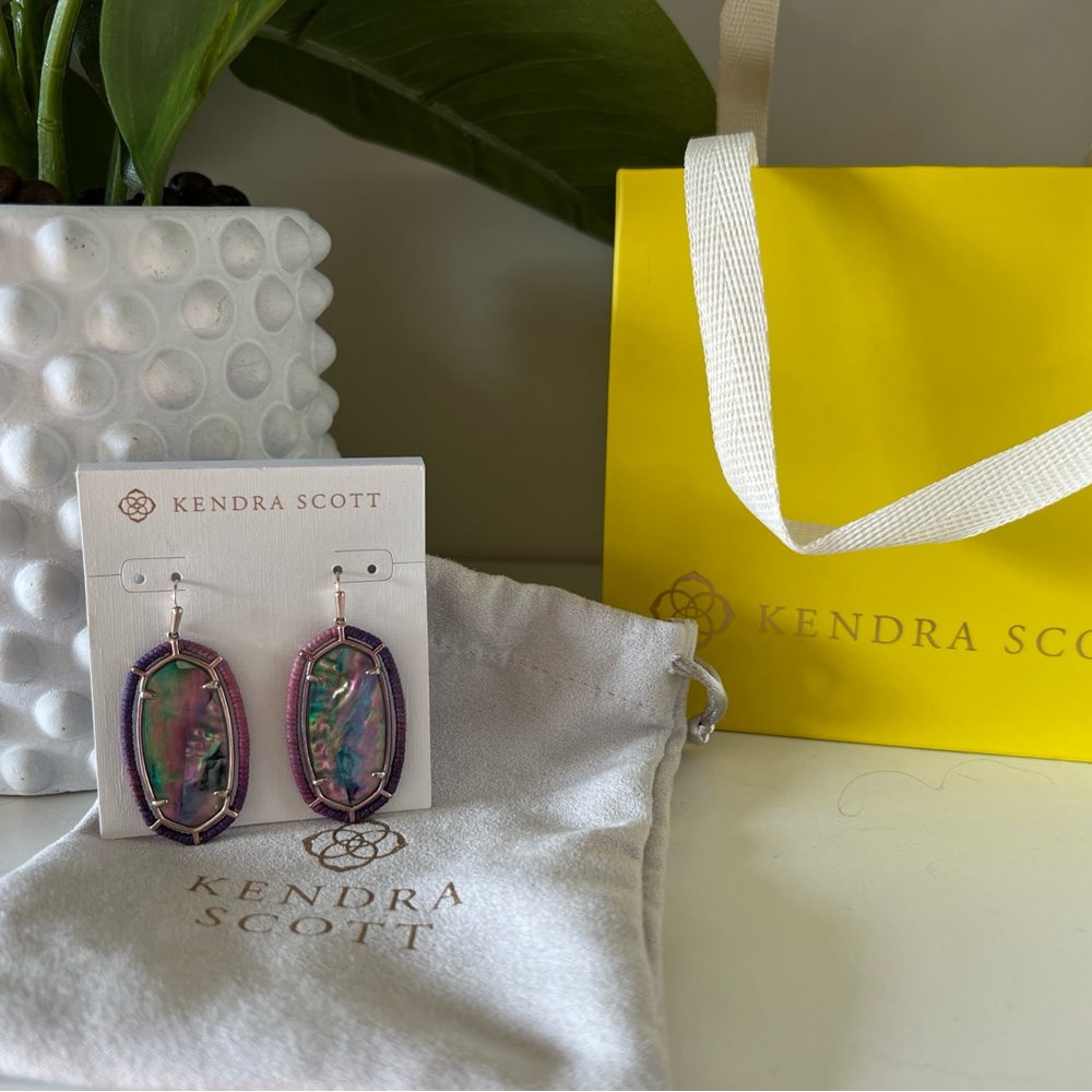 Kendra Scott Silver-toned Threaded Elle Drop Lilac Abalone Earrings Purple